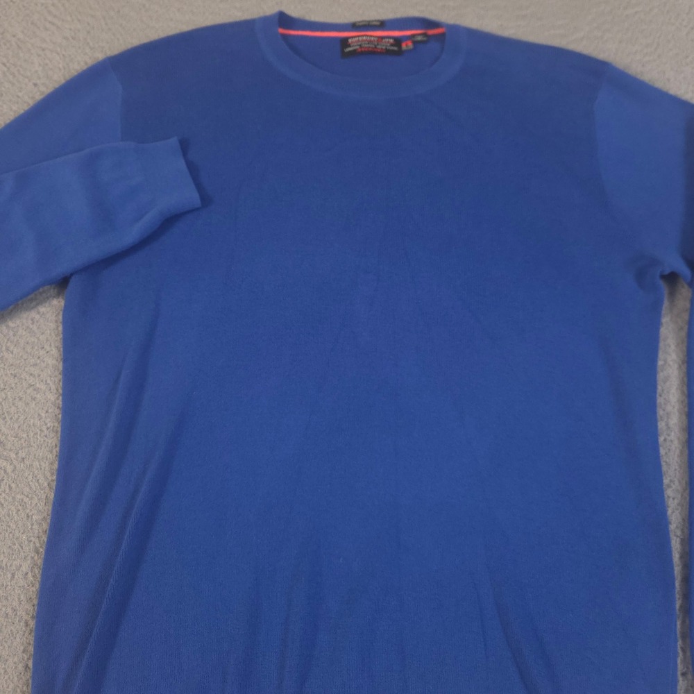 Superdry Sweater Mens L Blue Premium Lite Crew Supima Cotton Long Sleeve Knit
